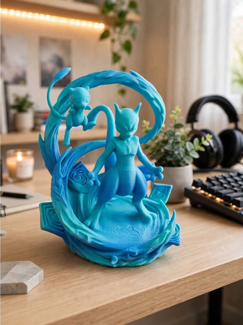 Mewtwo and Mew Pokemon Figurine Statue Display
